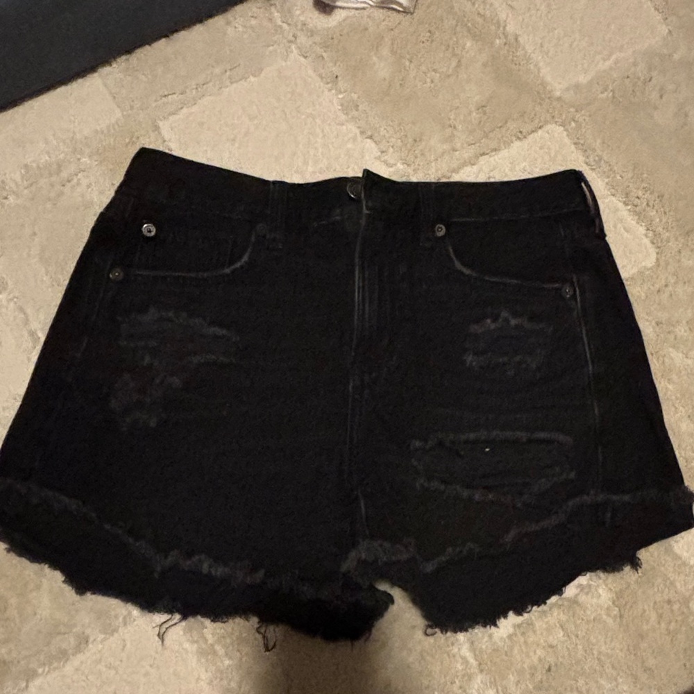 Black Distressed High Waisted Denim Shorts